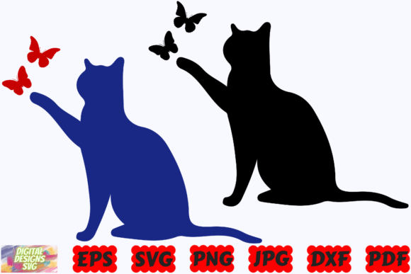Cat with Butterfly SVG Kitten Playing