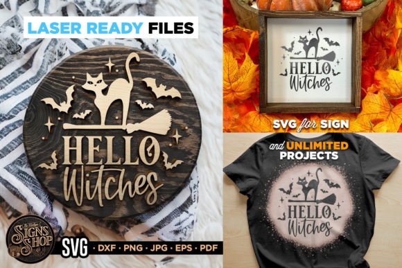 Hello Witches Cat Halloween SVG Sign