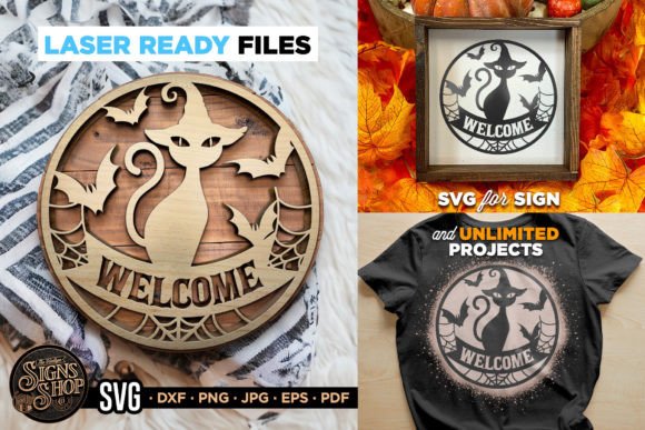 Welcome Cat Halloween SVG Sign